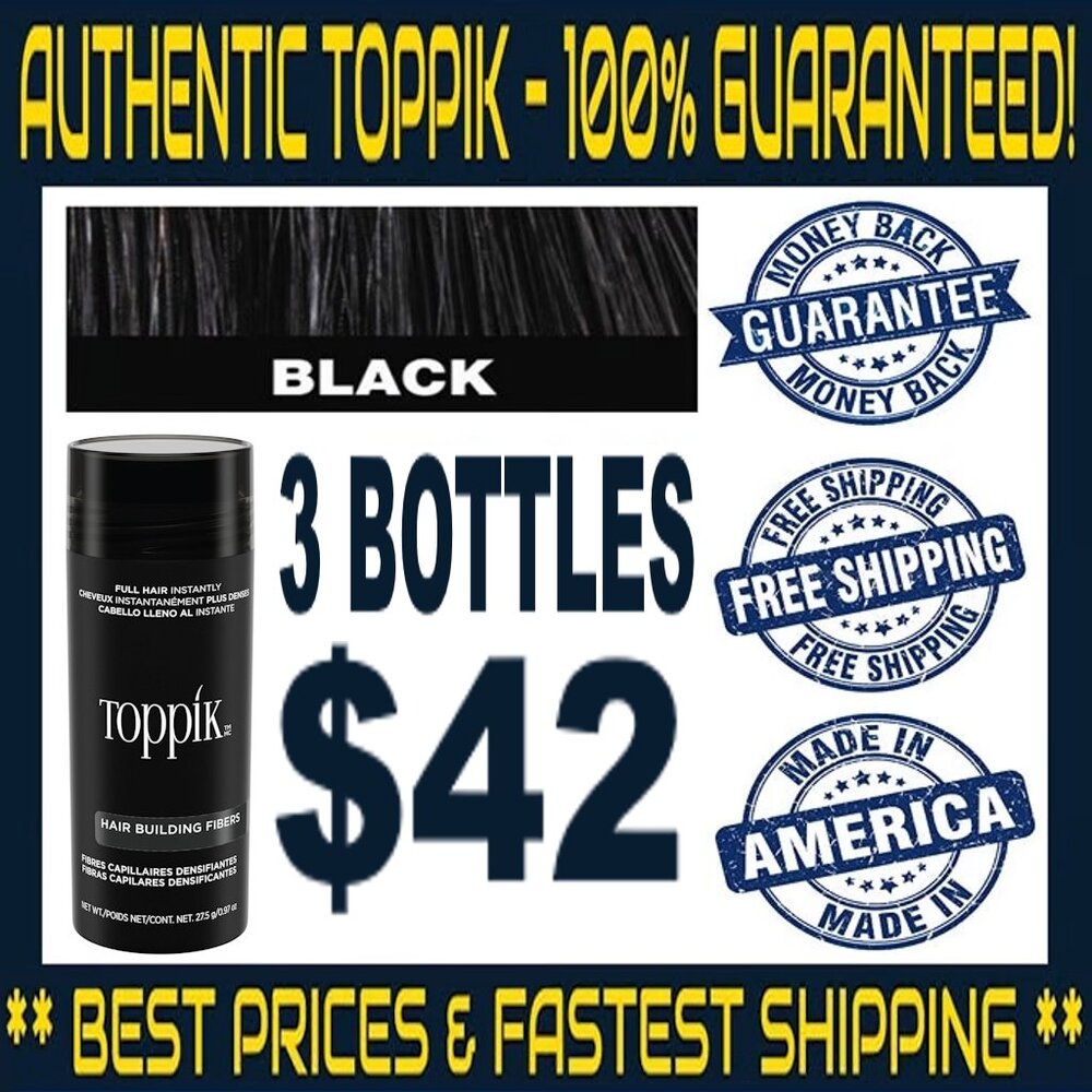 3 BOTTLES of TOPPIK 27.5g Hair Fibers, All Colors, 100% Authentic, Free Shipping